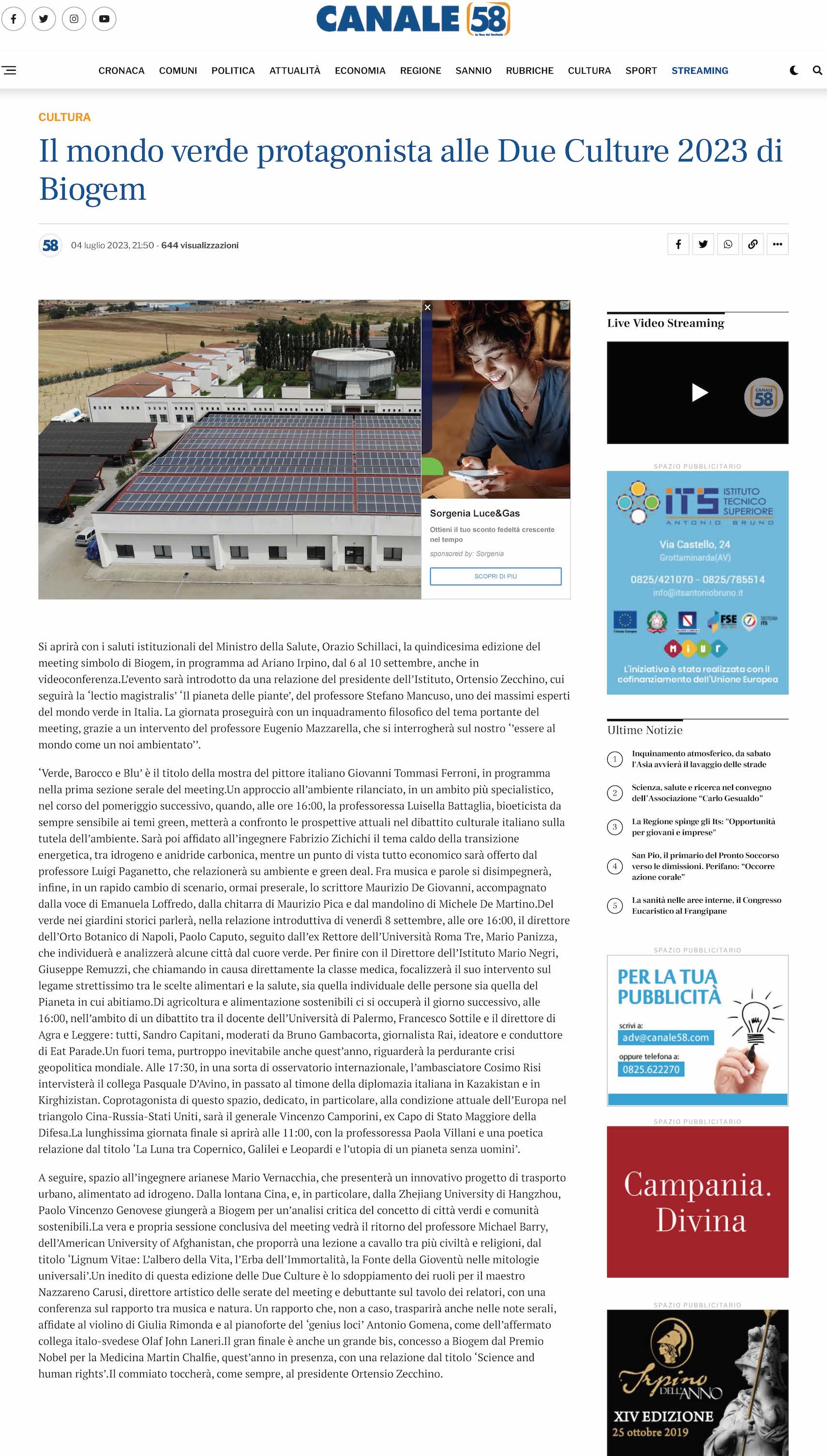 Il mondo verde protagonista alle Due Culture 2023 di Biogem